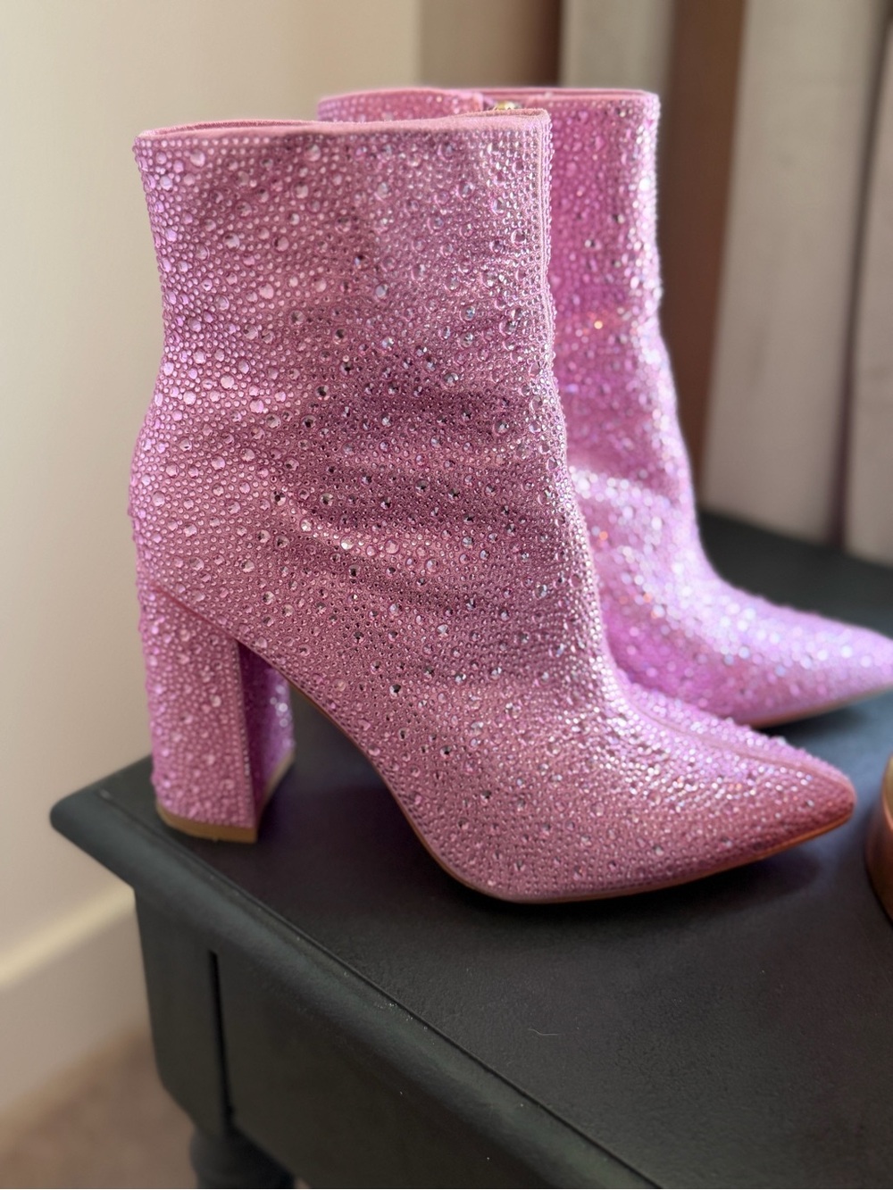 Sparkling Pink High Heel Ankle Boots